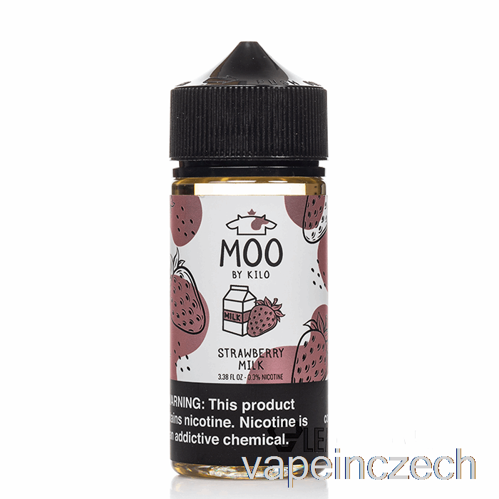 Jahodové Mléko - Moo E-liquid - 100ml 0mg Vape Bez Nikotinu